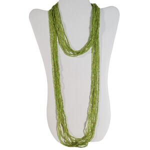 48" Long Lime Green Seed Bead Necklace Boho Multistrand India Handmade NEW